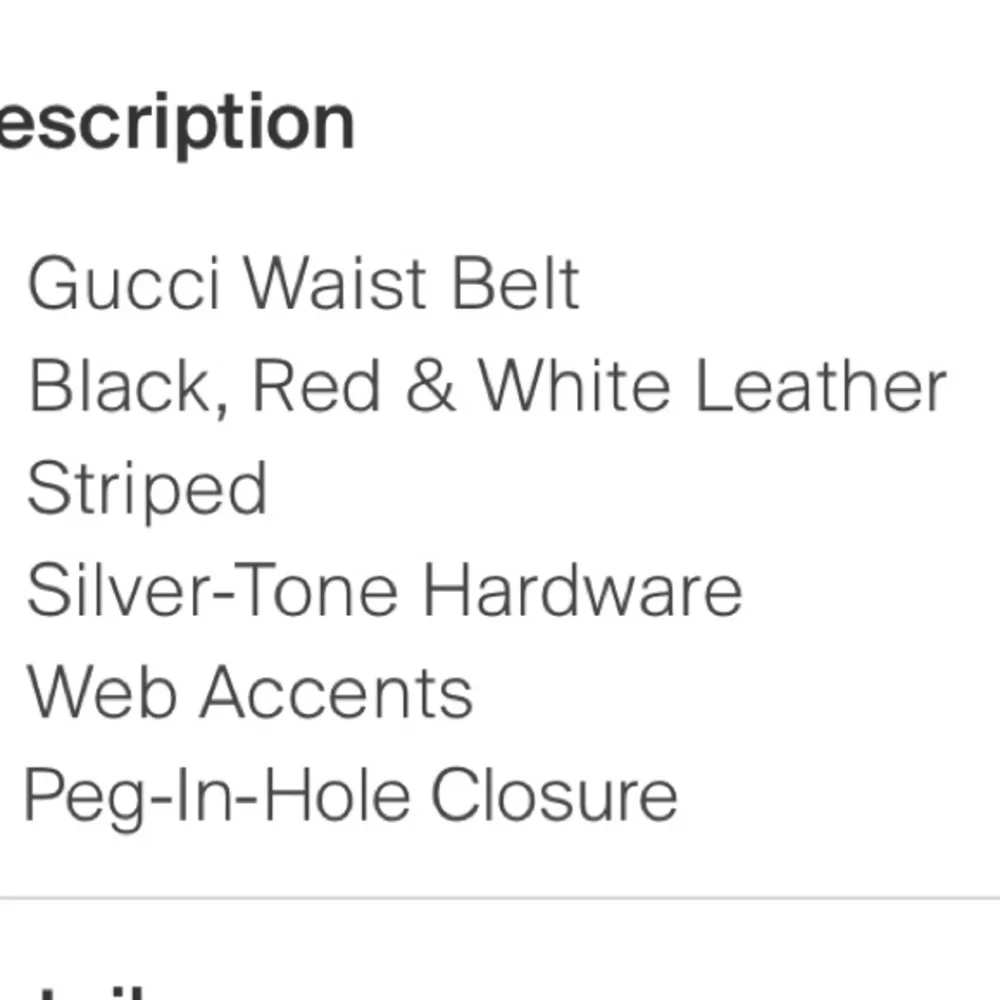 Gucci web accent belt measurements in photos